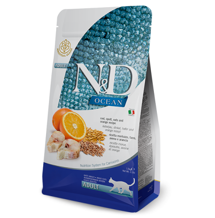 Farmina N&D Ocean Adult Cat Cod, Spelt, Oats & Orange 300 г